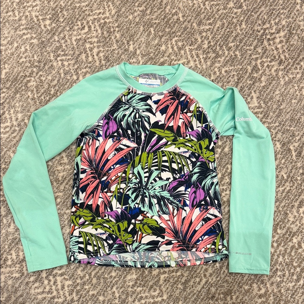 Columbia Kids' Jungle Print Rashguard - Mint and floral, size XS